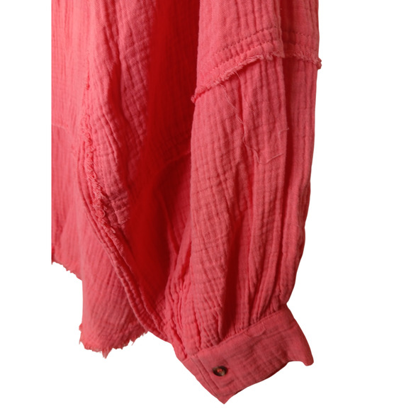 New Easel Los Angeles 2X Coral Pink Gauze Cotton Button Front Top Oversized - Picture 12 of 16